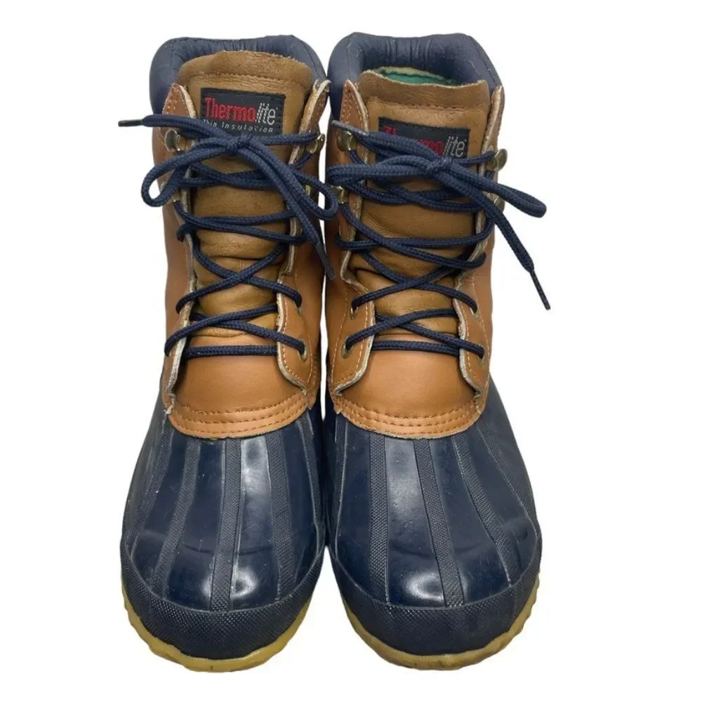Colorado Youth Brown Leather Thermolite Blue Rubber Winter Duck Boot‎ Size 5 M